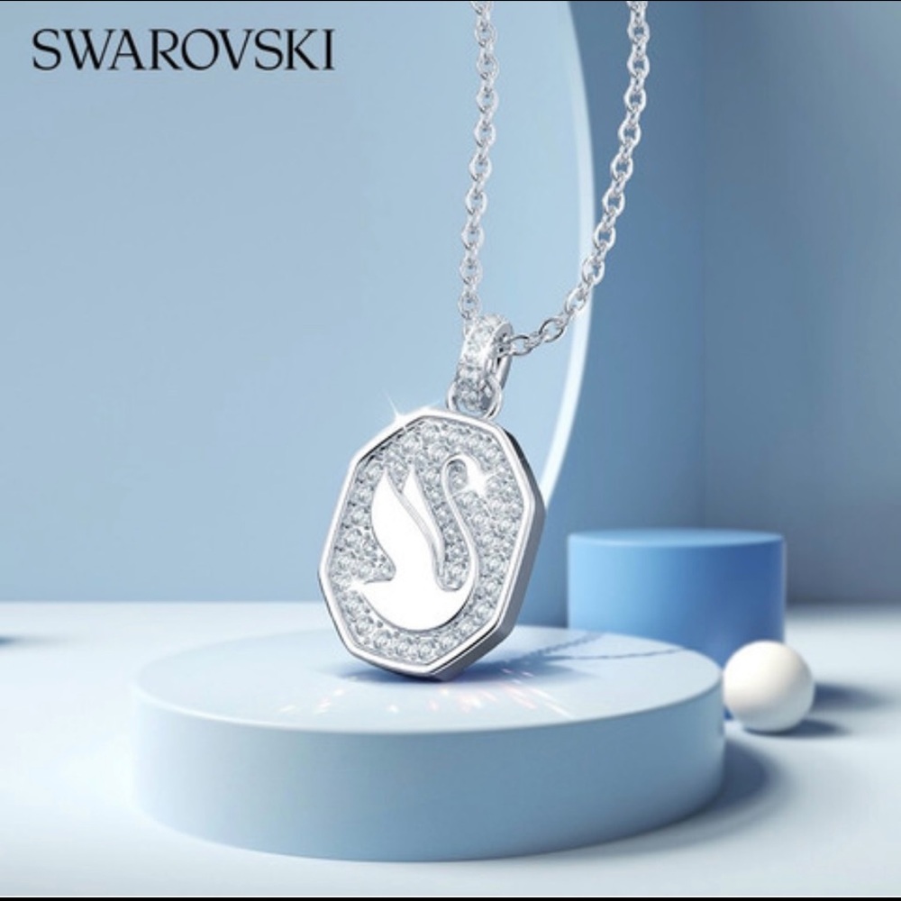 Swarovski Signum Swan Pendant Necklace Long White Rhodium Plated NWT - Picture 3 of 10